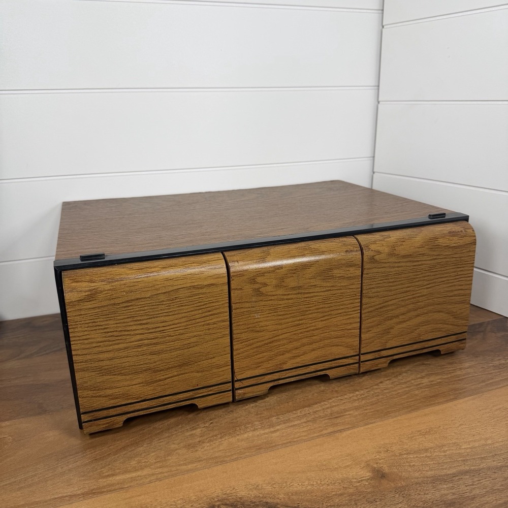 Vintage Kenmark 3-Drawer Faux Wood CD Storage Holder Stackable Case Box 90s